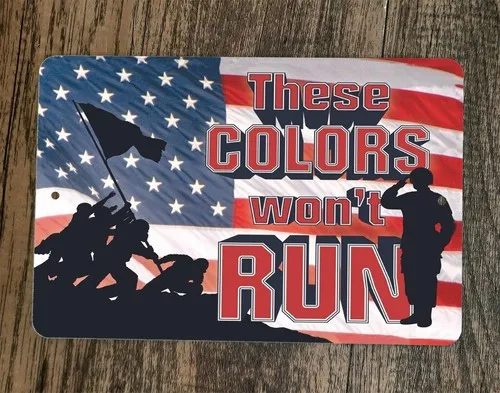 These Colors Wont Run USA Flag Military  Metal Wall Sign Poster