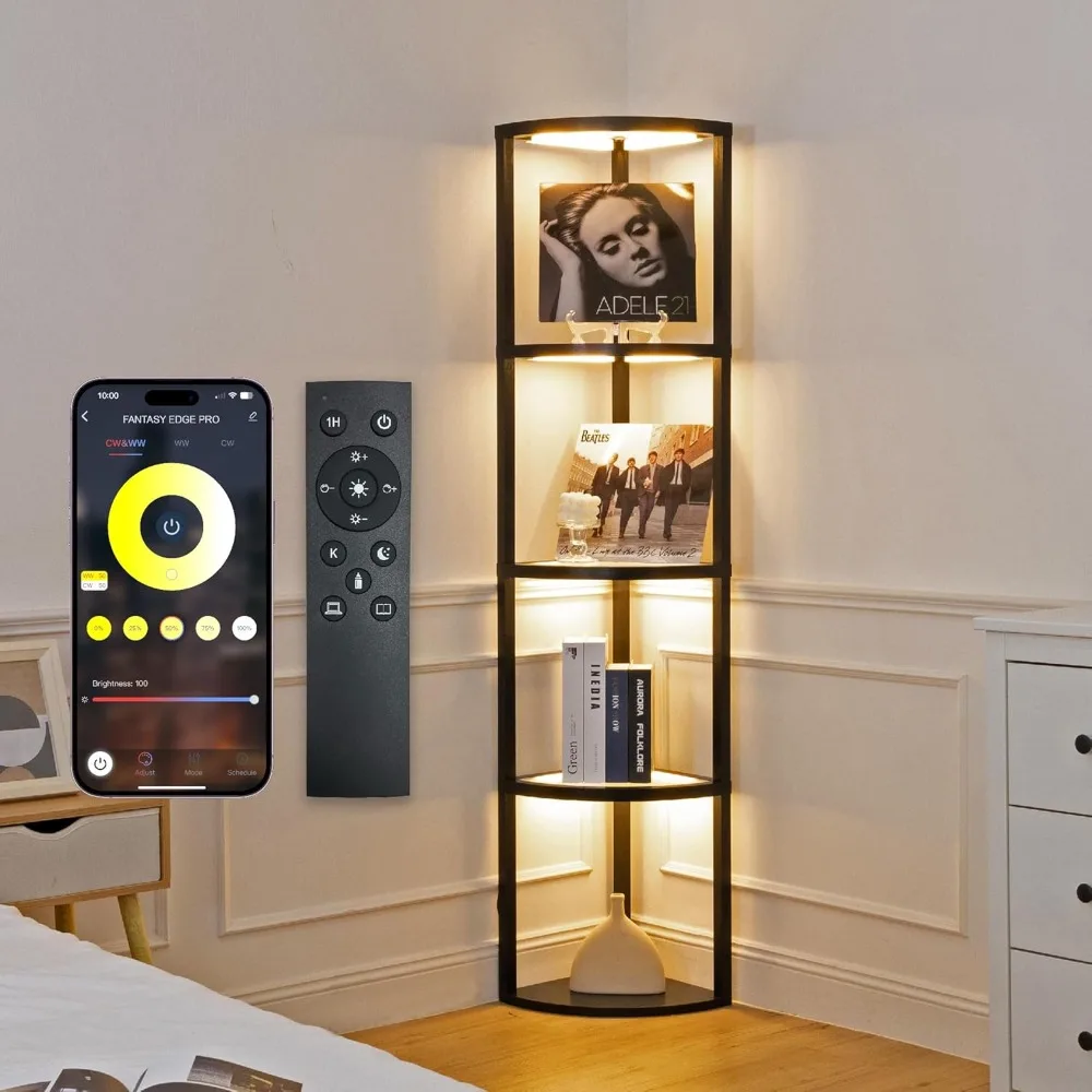 

Corner Floor Lamp with Shelves, Dimmable LED Corner Shelf with Lights, Shelf Lamp Color Changing Temps, and Reinforced Glass