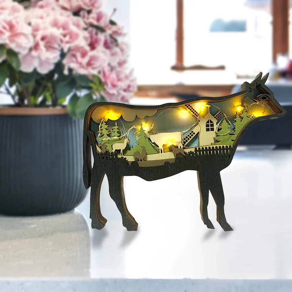 Wooden Animal Ornaments LED Light Creative Cattle Wolf Totem Night Lamp