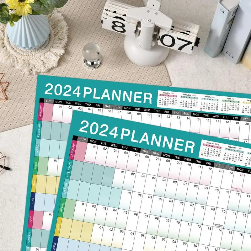 2024 Calendar 12 Month Planner Wall New Year Daily Planner 2024 Wall Calendar Large 12 Month Annual Year Wall Planner Horizontal