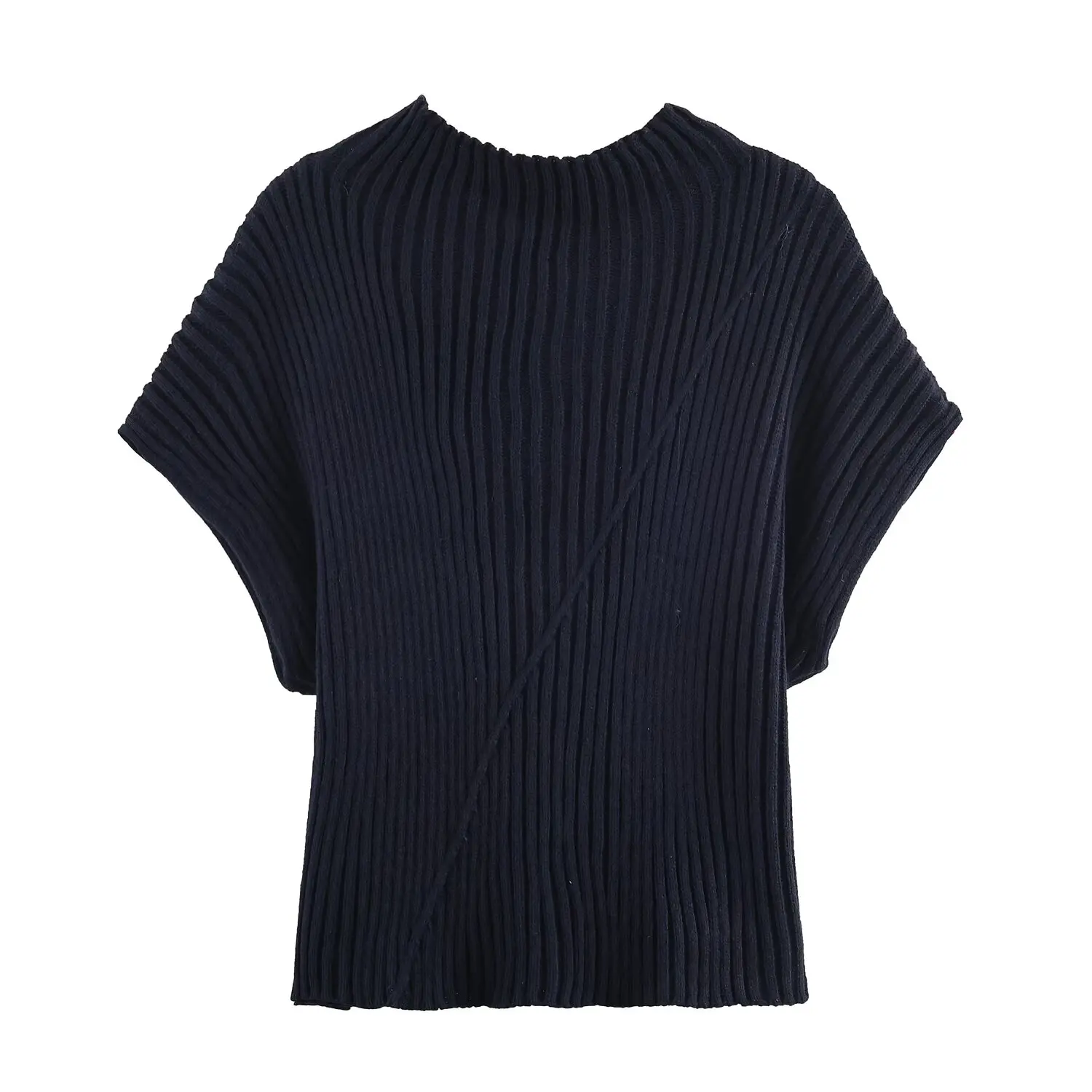 

JNLEAOG Faionable Ribbed Knit Vest Women's Casual Loose Fit Polyester Fiber ort Sve round Ne Striped Pattern