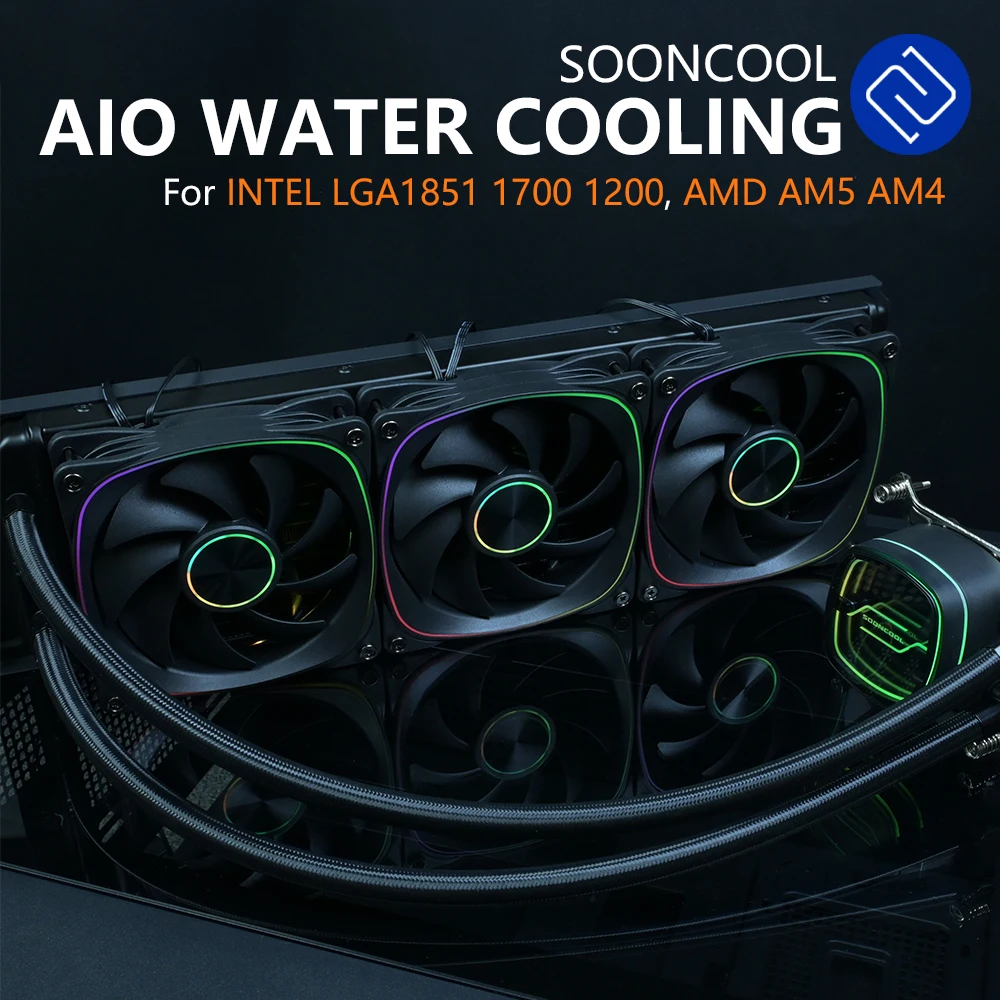 

SOONCOOL 360 All-in-one Water Cooling Radiator for INTEL LGA1700/1200/1851 ARGB Fan Liquid Heatsink for AMD AM5 AM4 LGA1851 1700