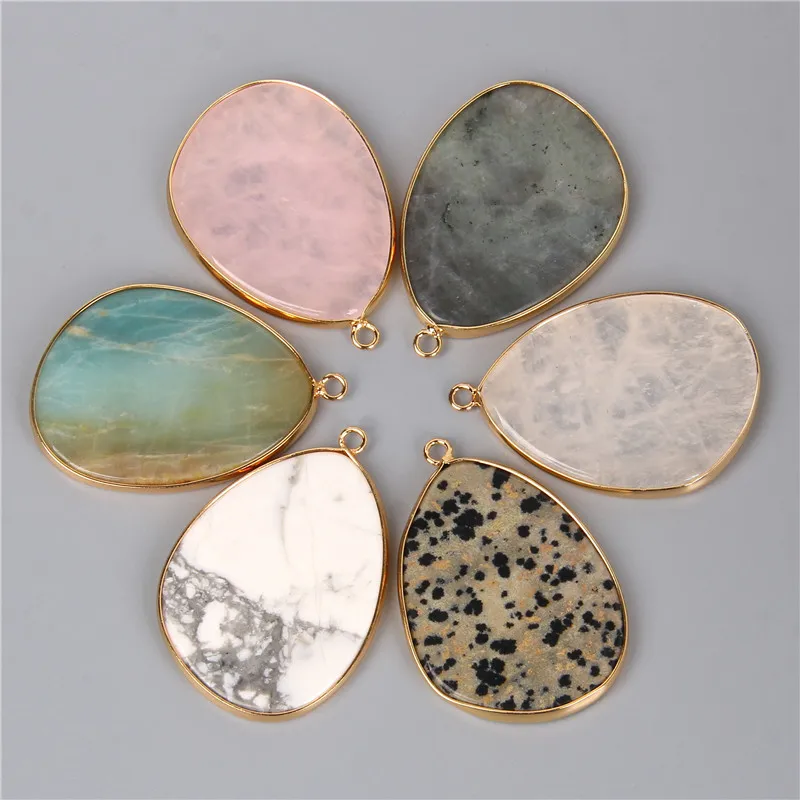 1pc Natural Stone Slice Jewelry Pendant Gem Quartz Mineral Accessory for Making Women Men Handmade Necklace Earring Wholesale