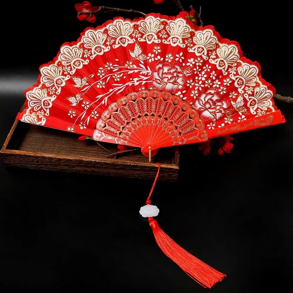 Embroidered Folding Fan Hot Stamping Multicolors Gold Blocking Fan Photography Props Handheld Fan Gifts