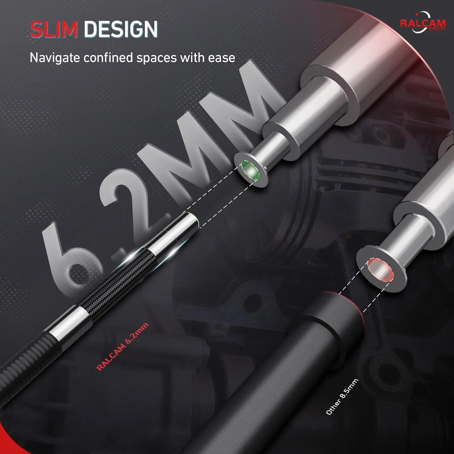 Ralcam Endoscope Camera with Light, Endoscope Camera with 210° Movable Head,  5 Inch HD Screen, 1-6M Cable for Car and Home view 4