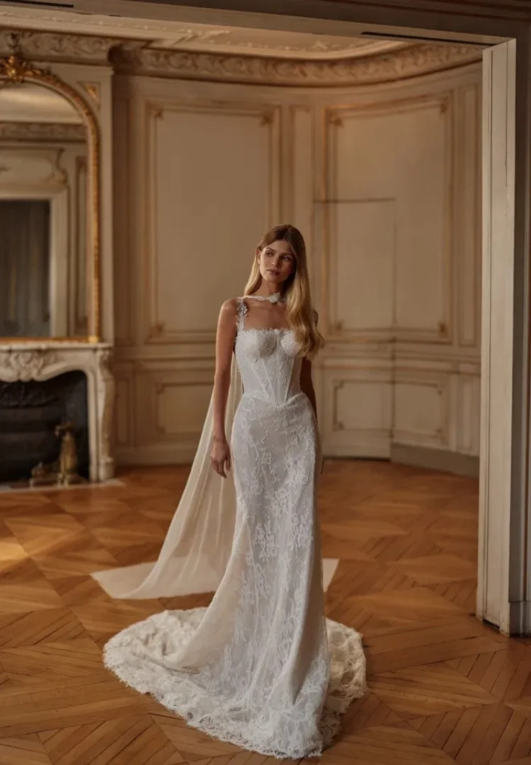 

Lace Wedding Dress Vestido De Novia Corte Sirena 2 In 1 With Detachable Skirt Minimalista Elegante White Vestidos Alta Costura