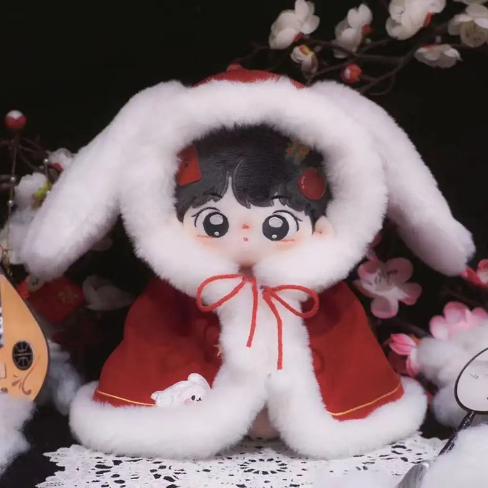20CM Doll Plush Cloak Red&white Rabbit Ear Poncho Doll New Year's Clothing Chinese Style Doll Accessories Mini Clothes