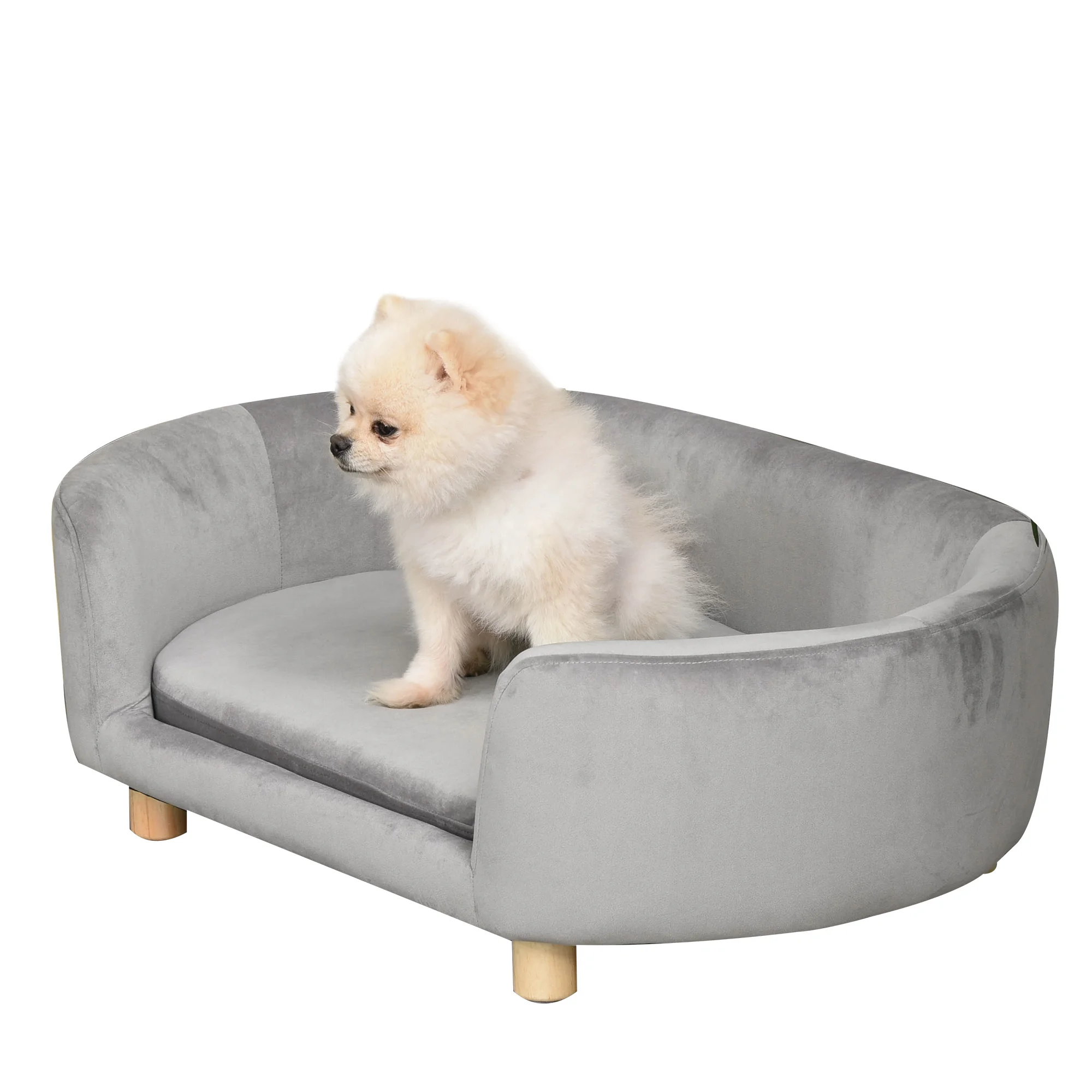 Pawhut Sofa voor kleine honden met houten poten, wasbare hoes en uitneembaar kussen 86x55x33 cm