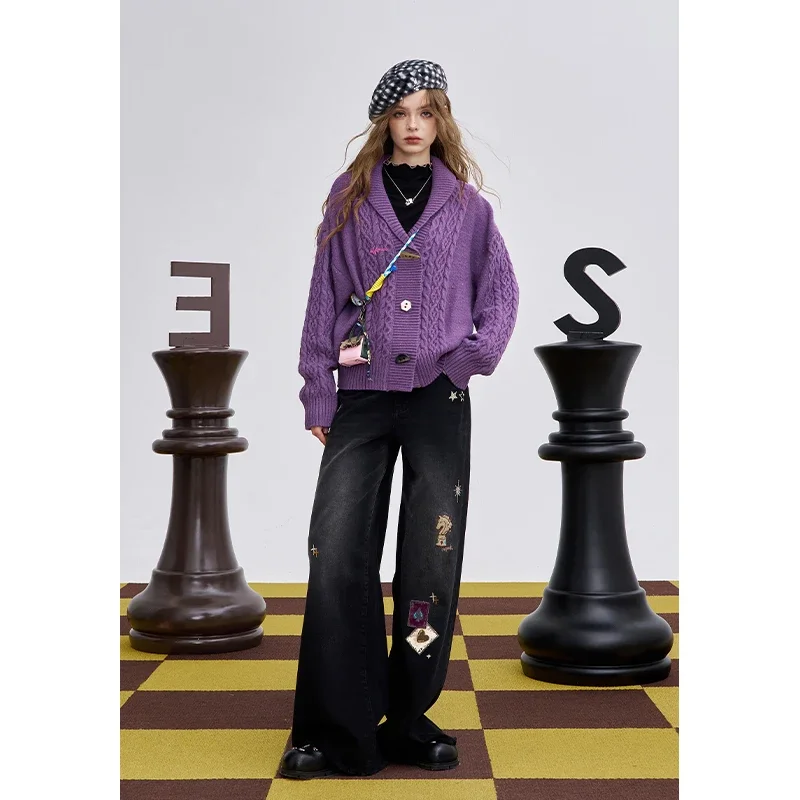 ELFSACK Casual Vintage Irregular Button Lapel Knit Sweater For Woman