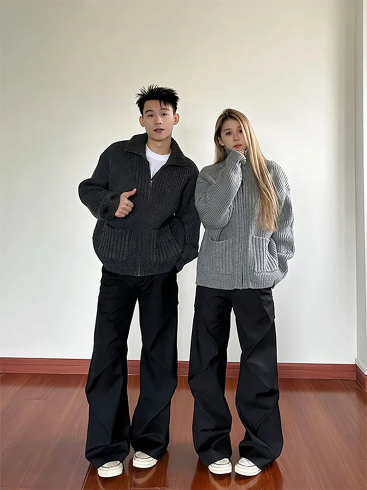 

Мужские черные брюки-карго из флиса для осени и зимы, широкие, прямые, не облегающие, в деловом стиле