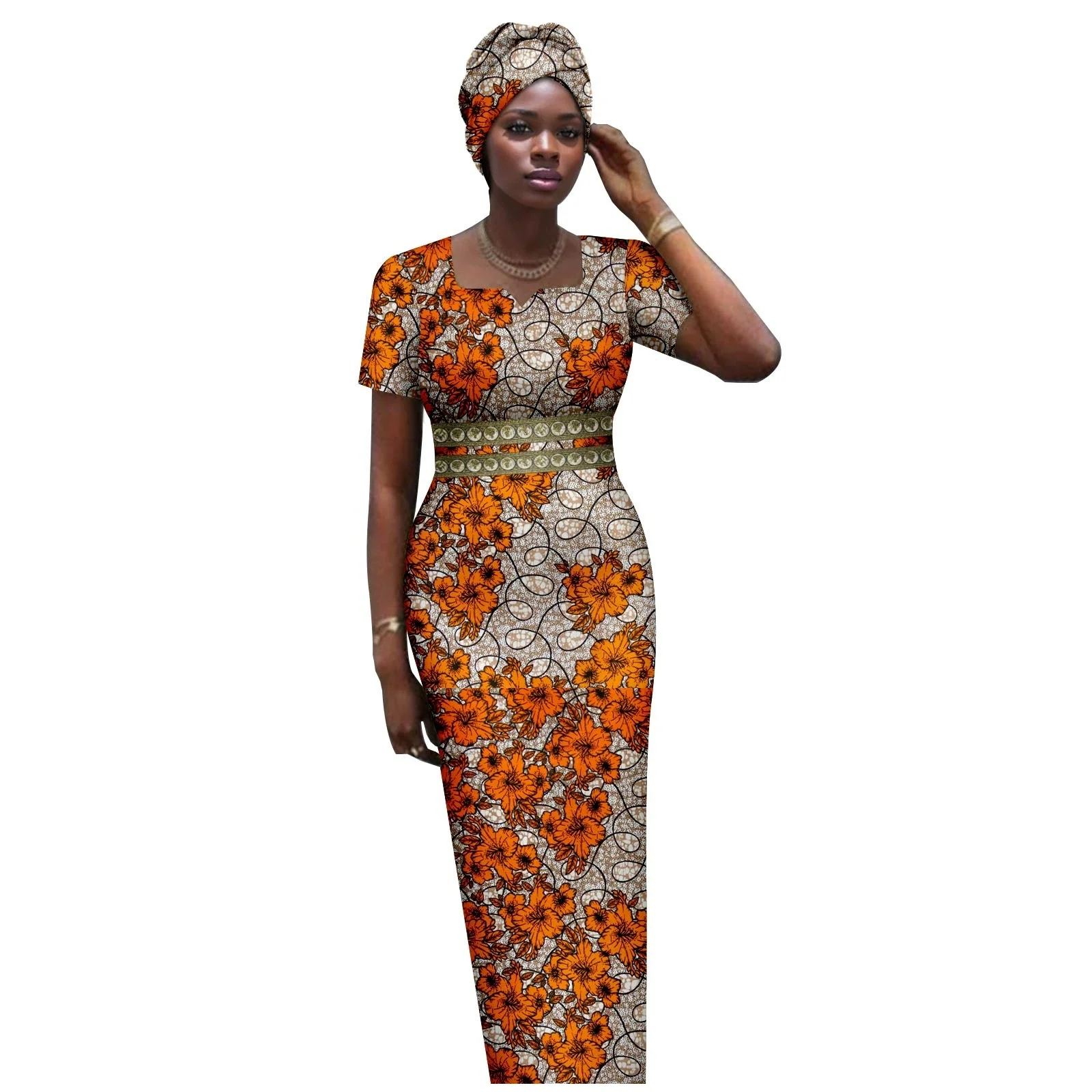 فساتين ماكسي أفريقية للنساء للحفلات بأكمام قصيرة فستان حورية البحر مع وشاح رأس أصلي لحفلات الزفاف أنقرة #6