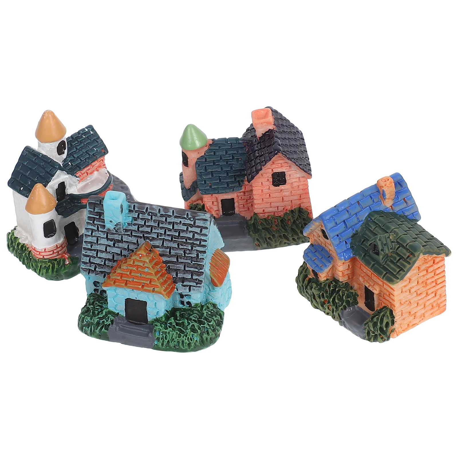 

4pcs Mini Resin House For Dollhouse Village European Style Fairy Garden Cottage Statue Decoration Succulent Planting Ornament