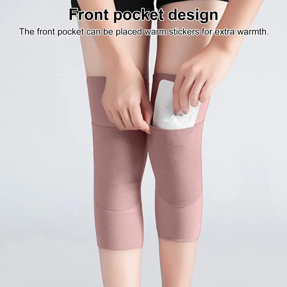 Knee Pads Sleeve with Front Pocket for Warmers Anti-slip Warm Leggings High Elasticity Velvet Knee Brace Sports