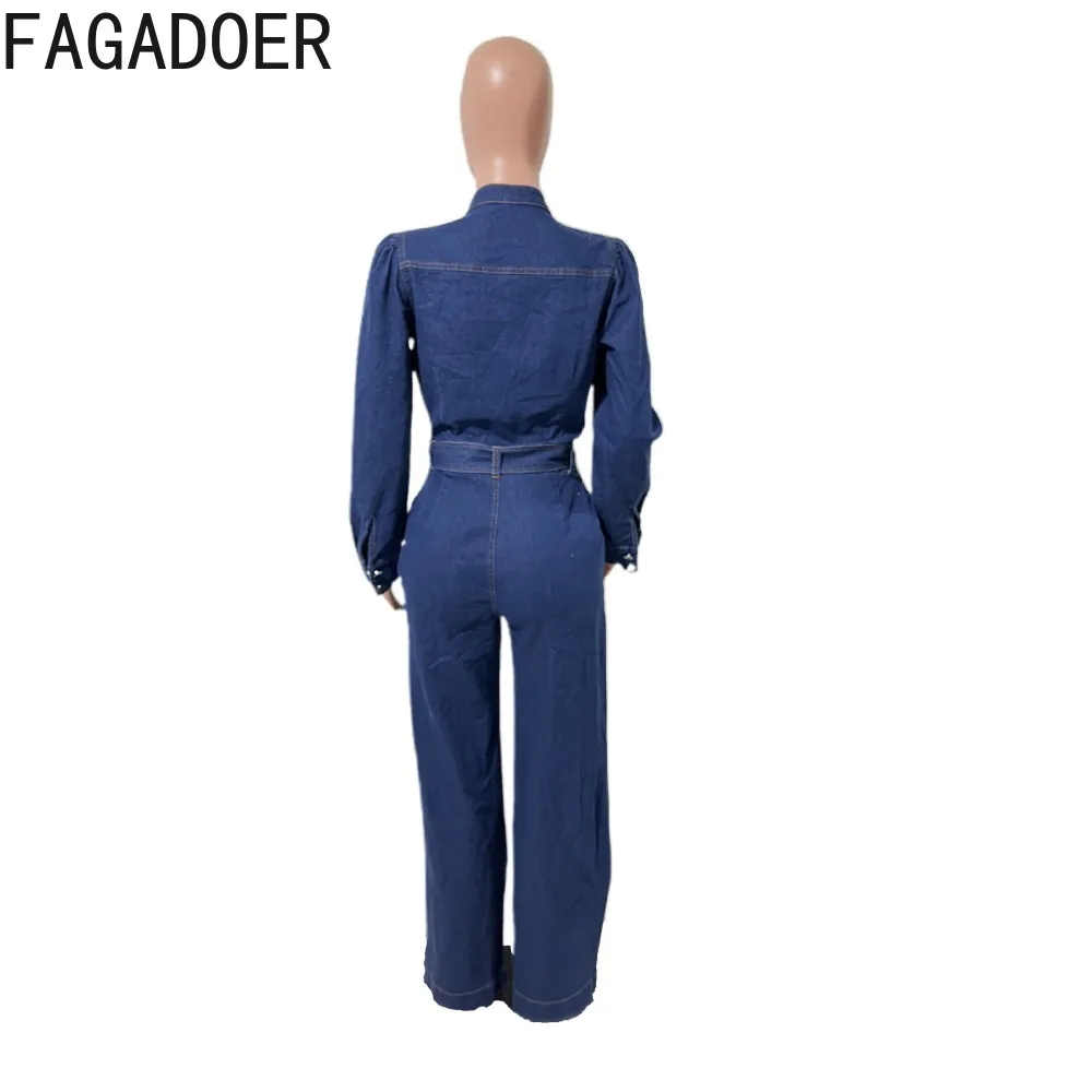 FAGADOER موضة الدنيم المرقعة Bodycon حللا للمرأة بلون طويل الأكمام جيب السروال القصير الإناث الشارع الشهير وزرة #6