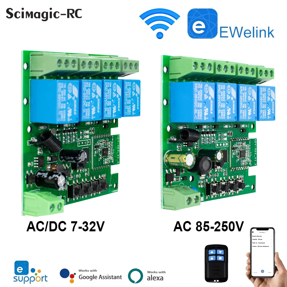

12V 24V 220V Ewelink 4ch Wifi Automatic Smart Light Motor 433mhz Wireless Switch Wi Fi Shutter Curtain Blinds 16a Relay Receiver