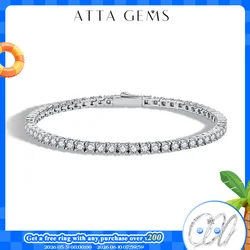ATTAGEMS D Color Round Cut 5.0 4.0mm Moissanite Tennis Bracelet for Women Man Real 925 Sterling Silver Pass Diamond Tester Gift