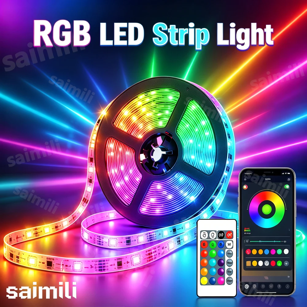 USB RGB LED Strip Light Bluetooth APP Control Flexible Self-adhesive Lamp Tape Music Sync for Indoor Home DIY Ambient Decoration