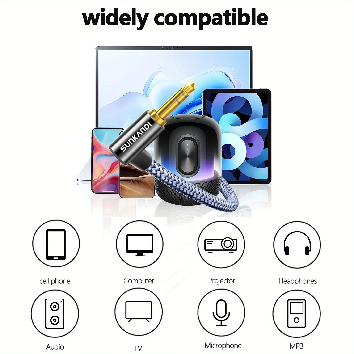 كابل سماعة رأس SUNKANDI USB C إلى 3.5 ملم، سلك Aux ذكر من النوع C إلى 3.5 ملم للسيارة 90 درجة لهاتف iPhone 16/15 iPad/Pro/Air