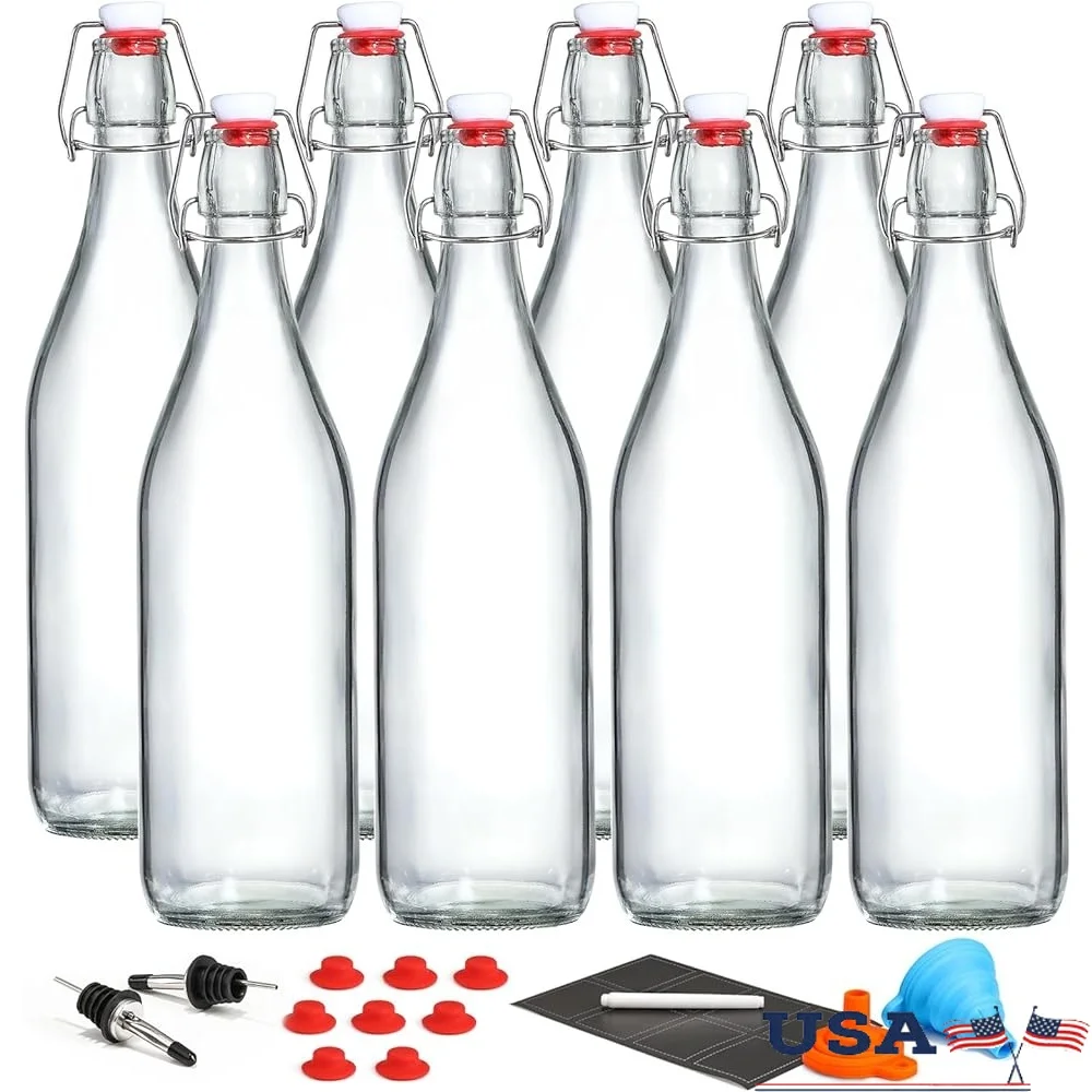 

8 Pack 1L Swing Top Glass Bottles Airtight Stopper Home Brewing Kombucha Fermentation Juice Storage Dishwasher Safe Flasks