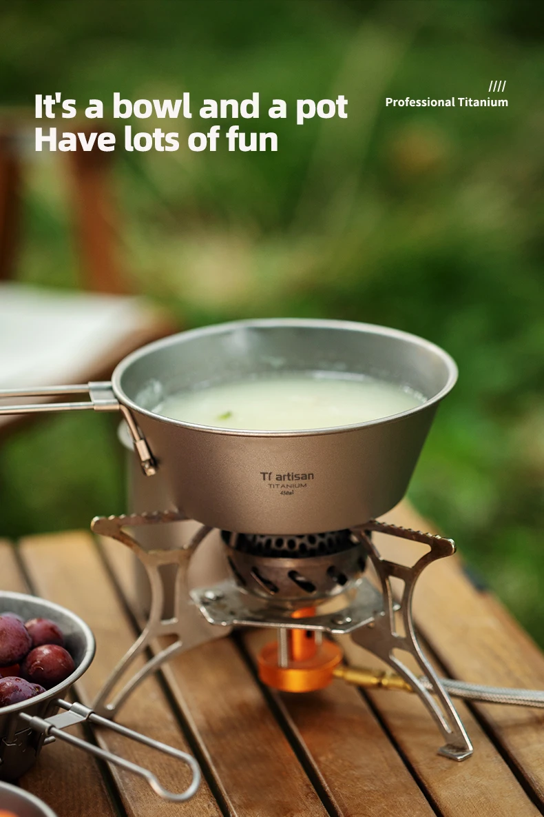 Tiartisan 300ml 450ml Reine Titan Sierra Tassen Outdoor Camping Geschirr Faltbarer Griff Stapelbare Salat- und Essensschale mit Ausguss – Detail 3