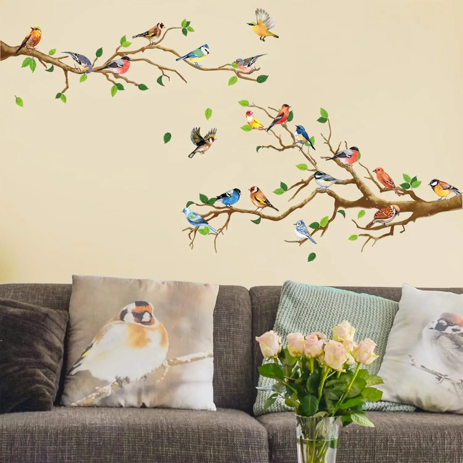 Hummingbird Tree Branch Wall Sticker Green Leaf Flying Bird Vinyl Decal Self-Adhesive for Garden Living Room Bedroom - view 5