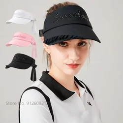 SG Women Adjustable Sunscreen Golf Peaked Hat Lace Bowknot Golf Empty Top Hats Lady Breathable Sun Visor Girl UV-proof Golf Caps