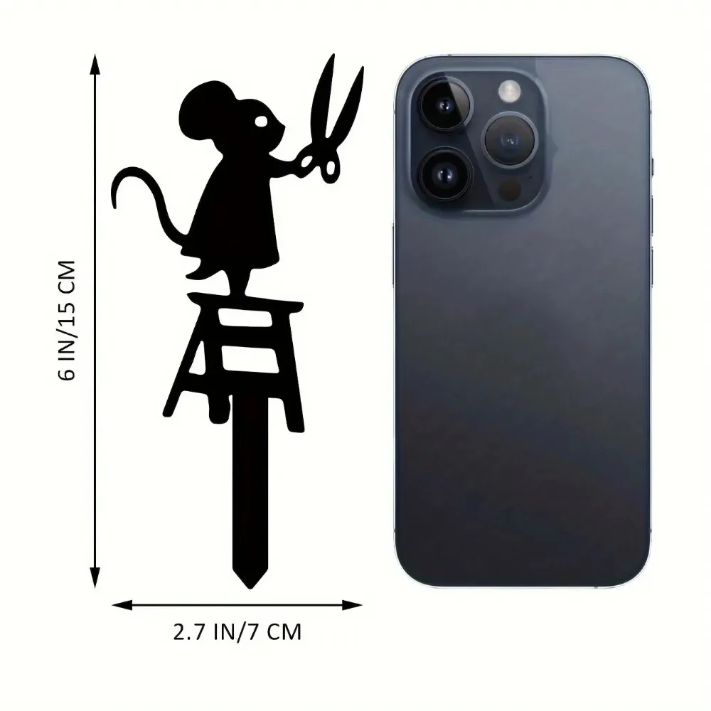 عمود حديقة معدني صغير آرت ديكو مع ماوس مقص - علامة الحديقة، ديكور منحوتة حيوانات إبداعية