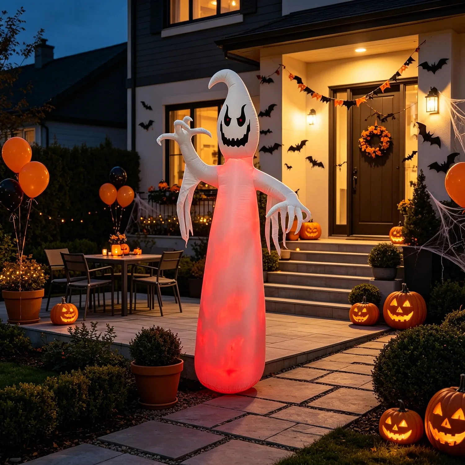 2.7m Inflatable Halloween Decoration Ghost White Ghostly Aura LED Flame Lamp Scary Display Waterproof  for Garden