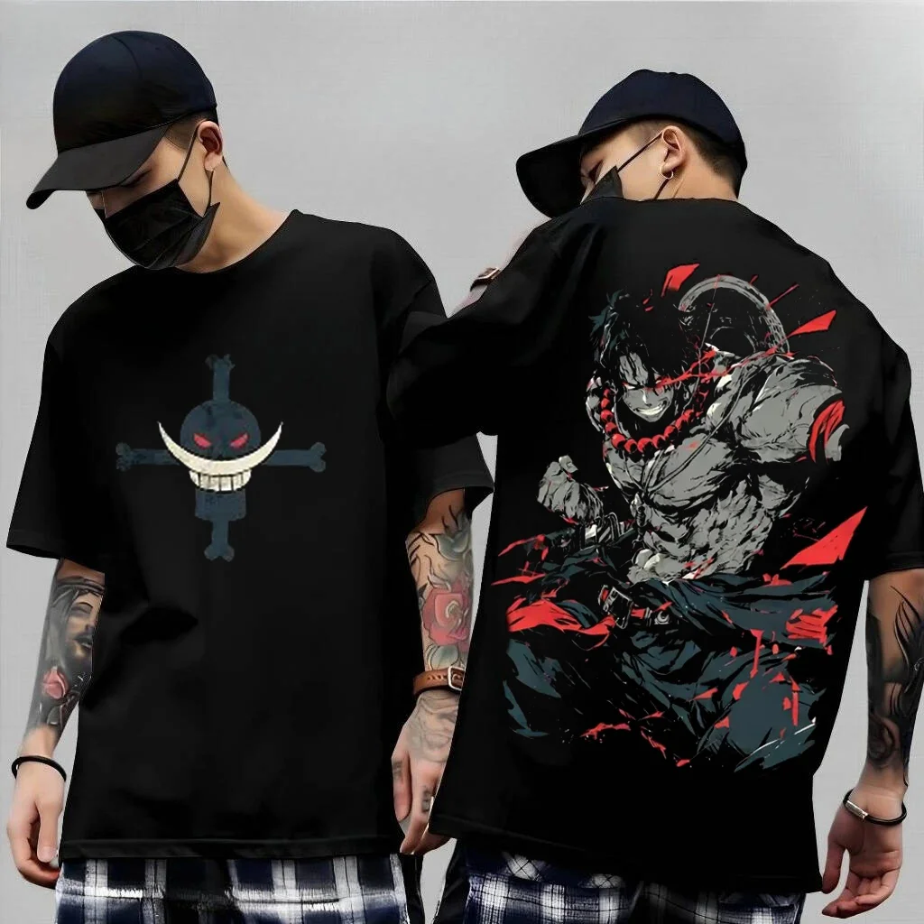 One Piece Anime Grafik T-Shirt Herren Sommer 2026 Lässiges Kurzarm-Shirt Locker Sitzend Streetwear Totenkopf Knochenmotiv Luffy Y2k Kleidung