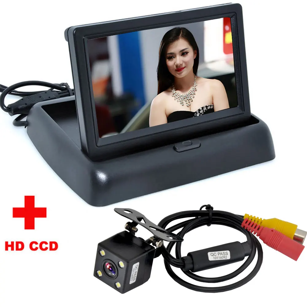 Cámara de visión trasera CCD para coche, Monitor plegable de vídeo LCD a Color, asistencia de aparcamiento automático, 4LED, 4,3 pulgadas, nuevo