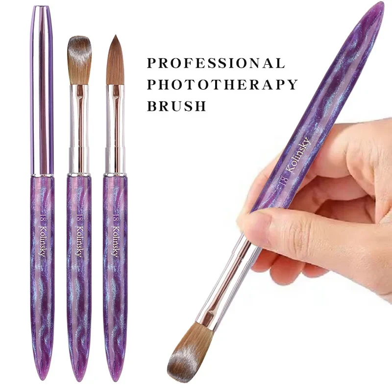 Zhizhuang Pennello per unghie di alta qualità Manico in legno viola Pennello per unghie acrilico ondulato 100% puro Kolinsky con scatola per polvere per manicure