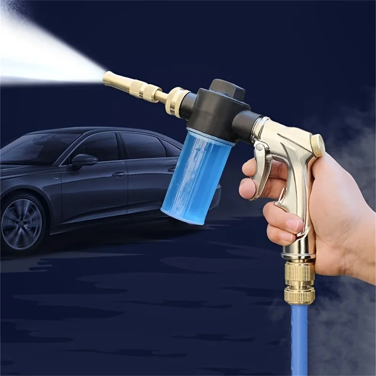 NEUE Metall-Hochdruck-Wasserpistole mit verstellbarer Düse und integriertem Sprühbehälter, geeignet für Autowaschanlagen und Reinigungsarbeiten.