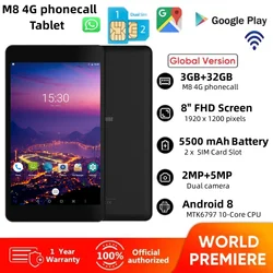 Hot Sales 8Inch 4G Phone Call Android 8.0 Tablet Dual SIM Card 3GB RAM 32GB ROM 10-Core MTK6797 1920x1200 Pixels GPS