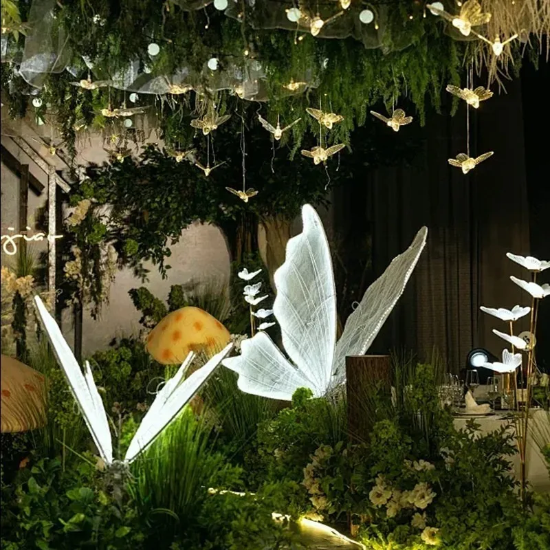 Glowing LED Butterfly Wings Hanging Decor Ceiling Ornament For Wedding Stage Runway Photo Booth Backdrop