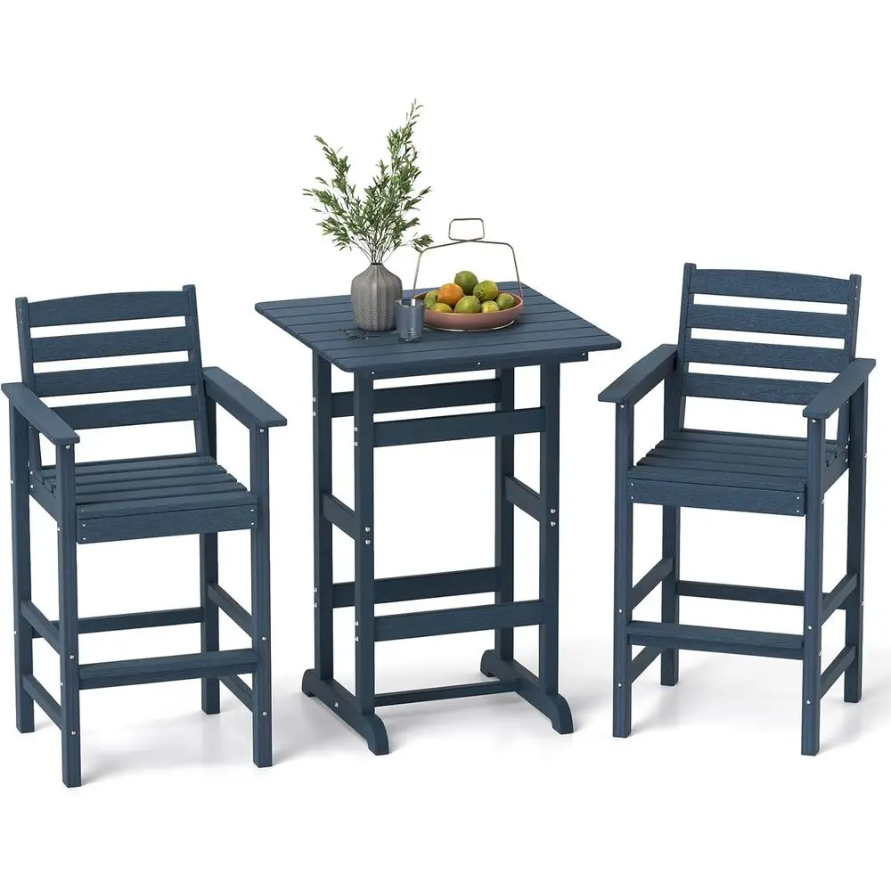 

Садовый барный комплект из 3 предметов из HDPE: 2 кресла Adirondack и квадратный высокий стол для отдыха на открытом воздухе