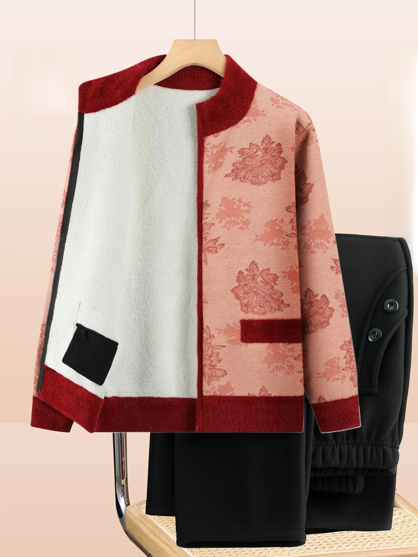 

Утепленный вязаный свитер-пальто для женщин среднего возраста, осенне-зимняя модная модель с воротником-стойкой и молнией