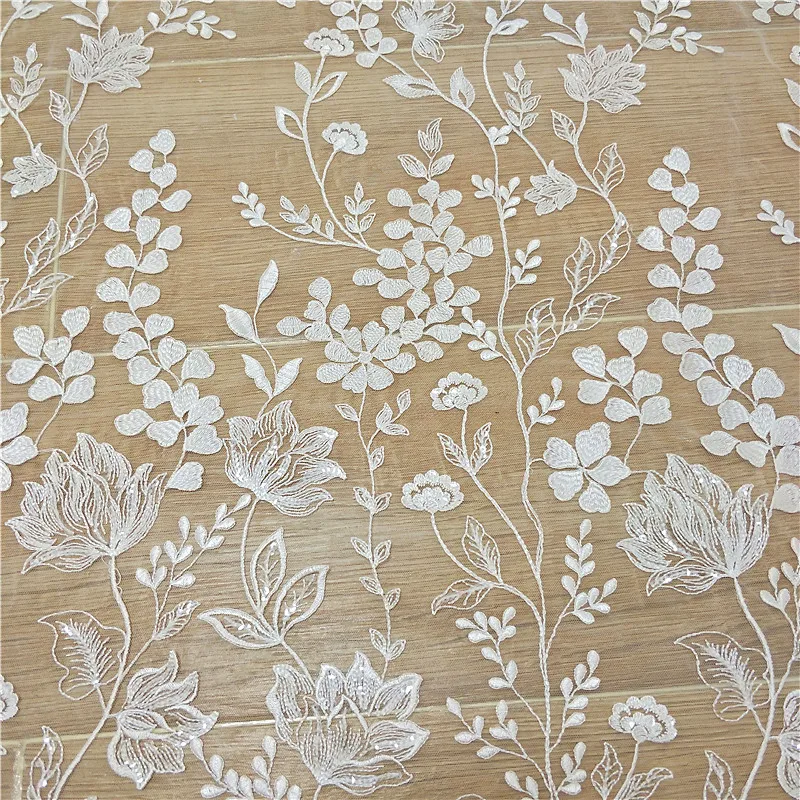 Ivory White Sequined Embroidered Lace Fabric, Wedding Dress DIY Accessories, RS2498