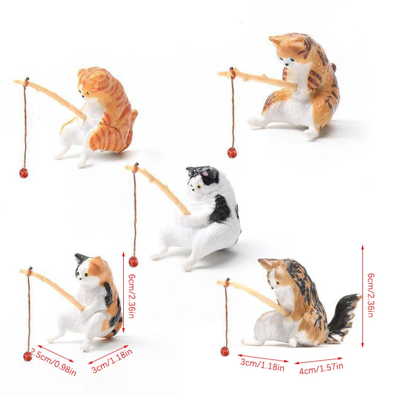 Fishing Cat Ornaments Aquarium Decoration Fish Landscaping Cartoon Animal Statue Mini Resin Figurine Home Decor