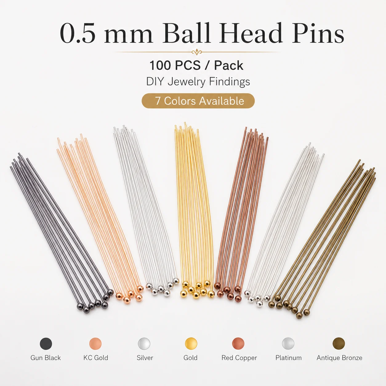 100pcs 0.5mm Copper Ball Head Pins, Round Head Beading Pins for Jewelry Making and DIY Crafts