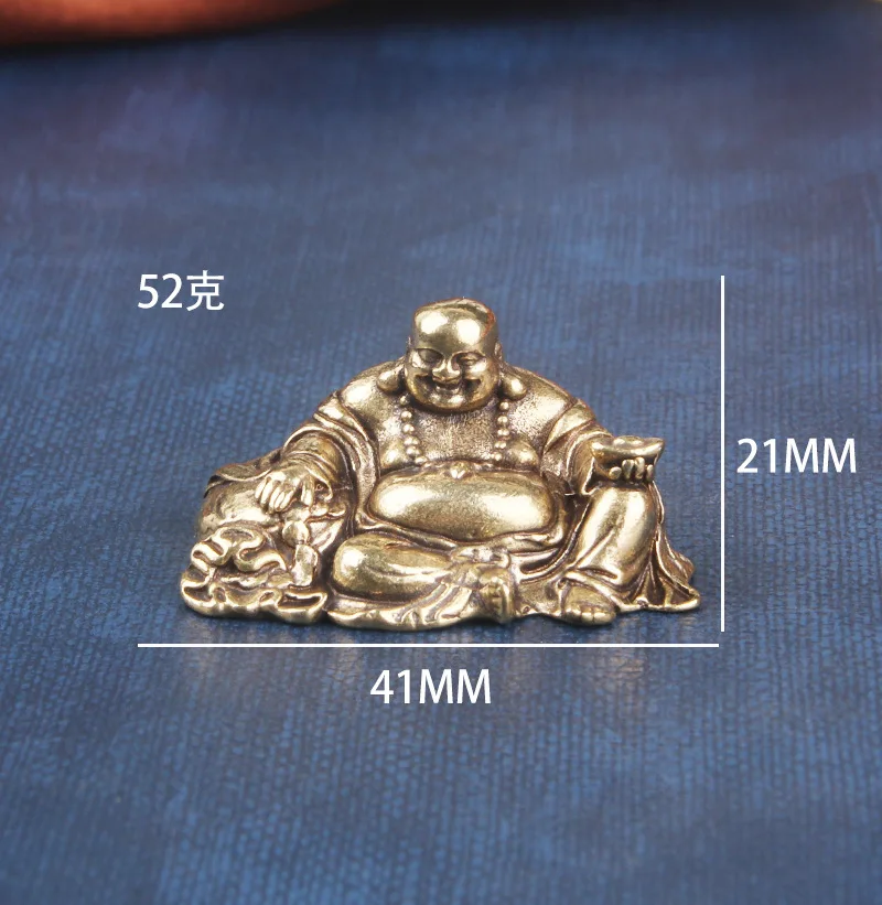 Retro Brass Maitreya Buddha Desktop Ornaments Fortune Double Comes Copper Carving Buddha Statue Crafts Wenwan Collection Copperware Wholesale