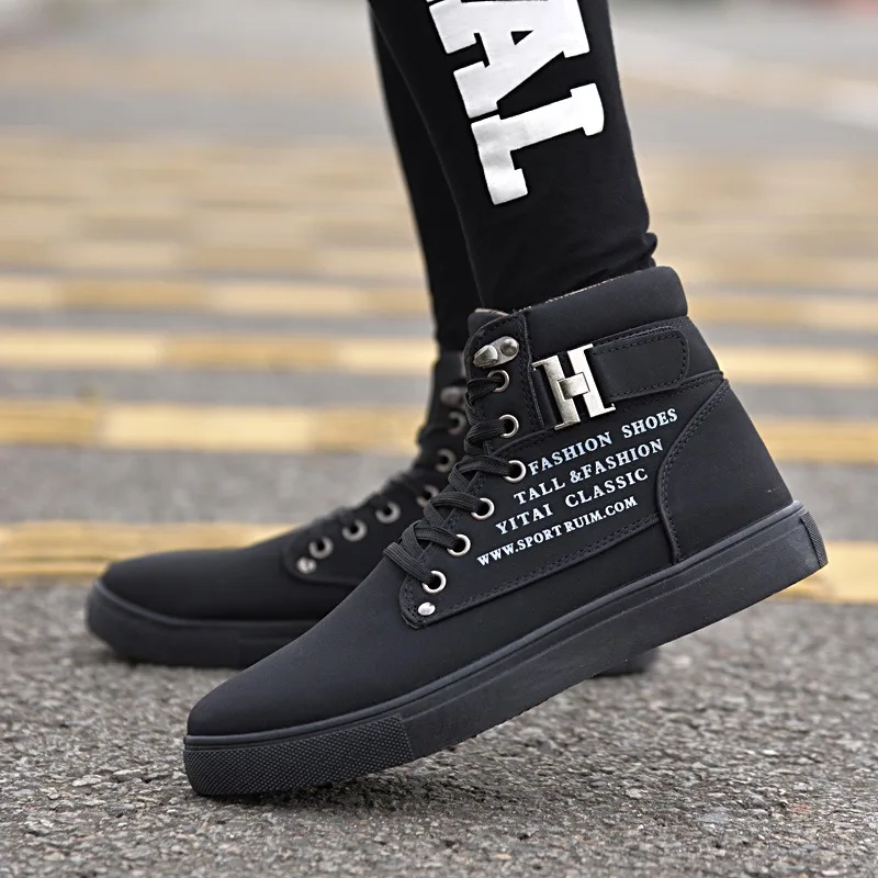 Men High Top Canvas Shoes 2024Autumn Retro Trend Lace Up Trainers Outdoor SportsCasual Ankle Boots Comfortable Platform Sneakers