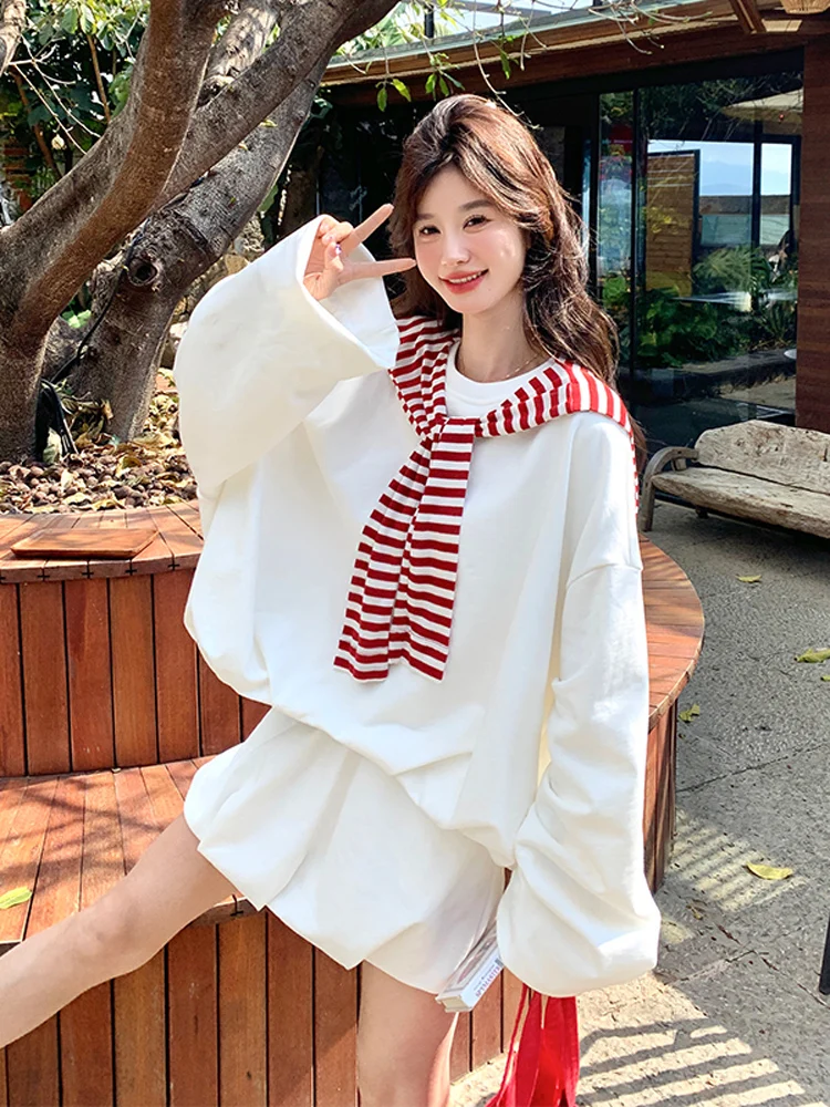 

Women's Stripe oulder Wrap Hoodie ort Pants Tee-Piece Set Spring Faion Small Size Cute White Outfit Clete Ensemble