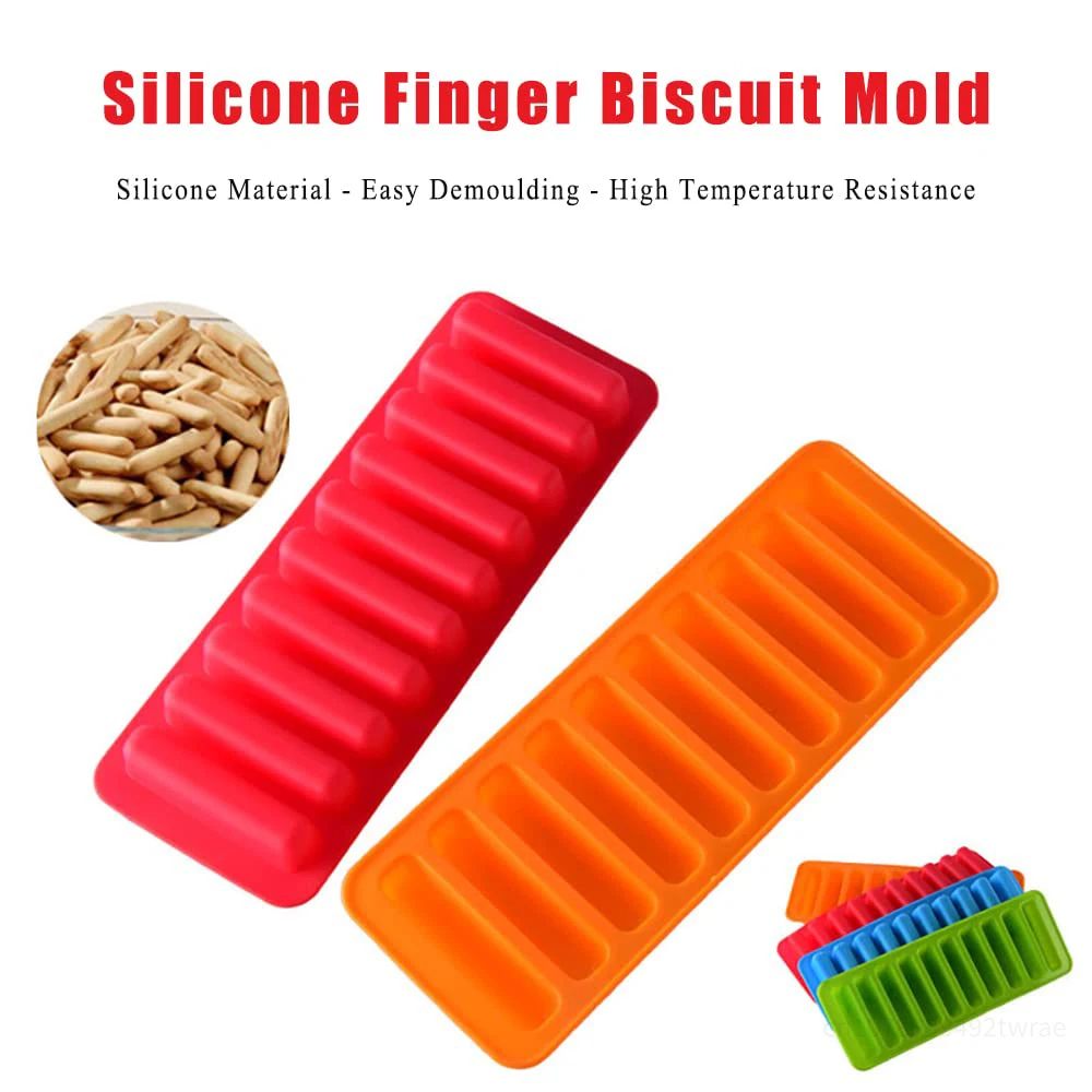 10 Grids Long Strip Shape Silicone Biscuit Mould Non-Stick Stick Shape Ice Tray DIY Biscuit Cake Decoration Baking Accessories