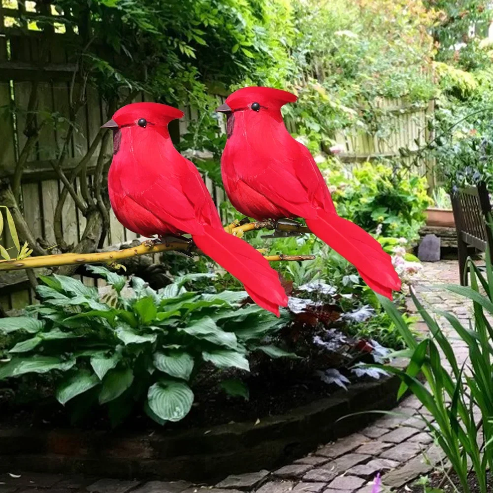 10Pcs Artificial Red Birds Imitation Birds Clip-On Cardinals Feathered Birds Christmas Tree Ornament Foam Xmas Home Garden Decor