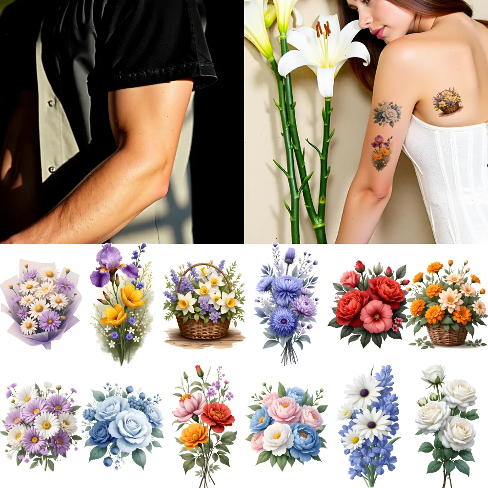 

28pcs Temporary Tattoo Decorative Stickers Waterproof Long-lasting Body Stickers Flower Stickers Illustration For Women Arms