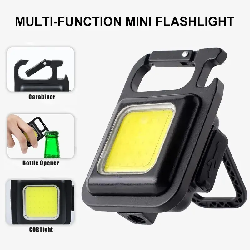 Mini LED Portable Keychain Flashlight Multifunction COB Work Light USB Rechargeable Strong Magnet Outdoor Camping Lantern