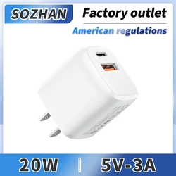 SUOZHAN 20W GaN USB Type C Charger PD Fast Charge Phone QC 3.0 Quick Chargers For iPhone 14 13 12 11 Pro Max Mini iPad Charging