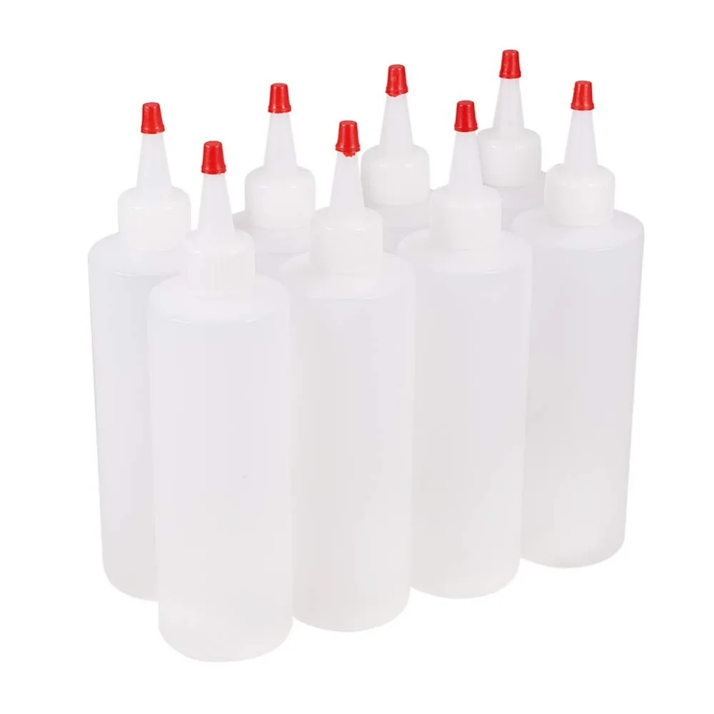 8.4oz 8Pack Plastic Open Nozzle Squeeze Bottles with Red Tip Caps for Crafts, Art, Glue, Multi Purpose