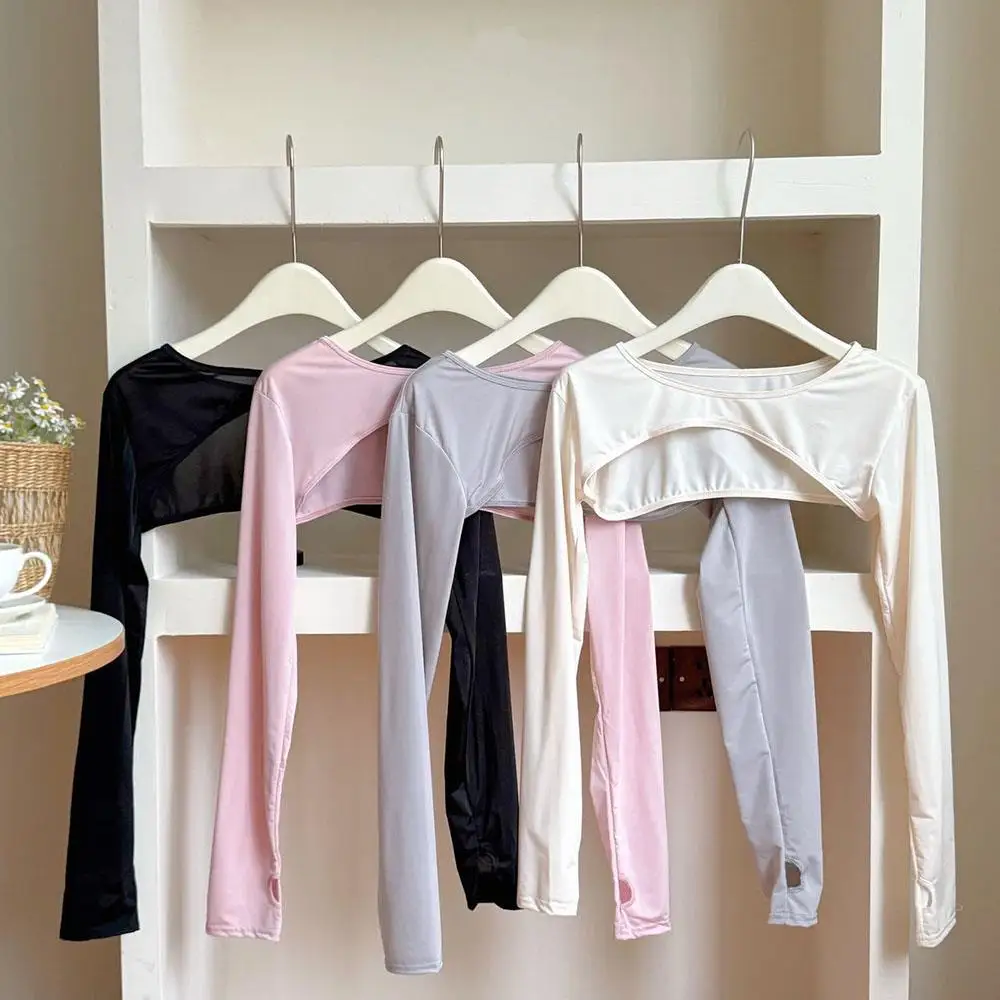 Damen-Armschutz, Damen-Oberteil, schulterfrei, Eismoumel, einfarbig, Achselzucken, abgeschnittenes Cape, Sport, weich, Urlaub, elegant, langärmelig