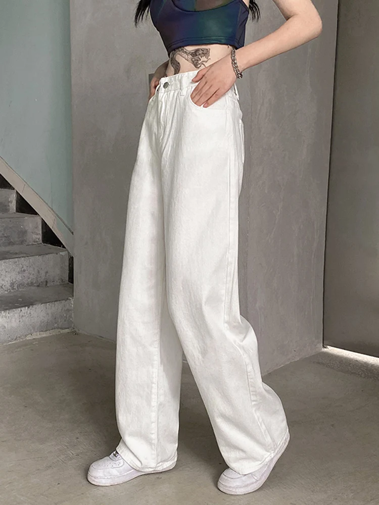 

Белые драпированные женские джинсы с высокой талией, весна-лето, свободные прямые повседневные широкие джинсовые брюки в стиле хип-хоп, уличный Sle